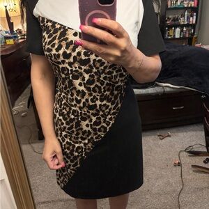 Chic Leopard Print Dress with Black and White Accents